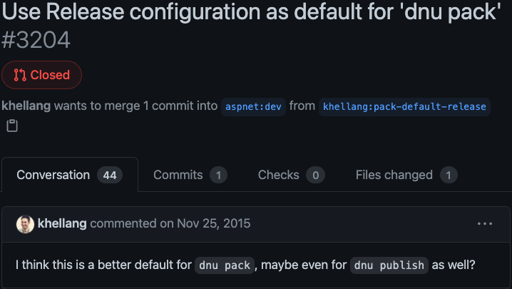 dnx issue release build for pack command